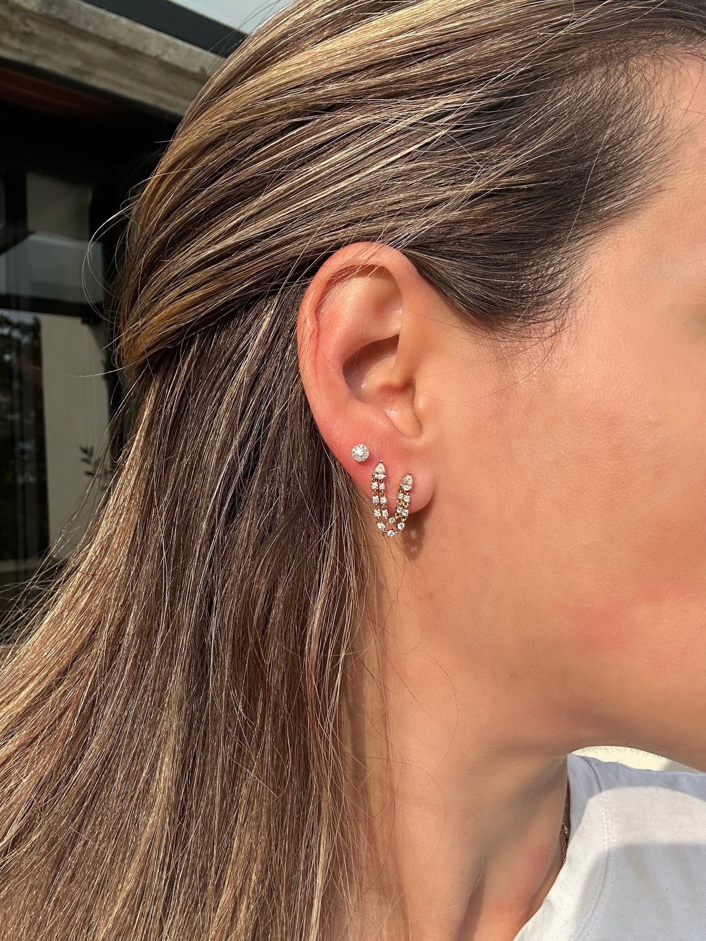 Arete de Diamantes en Pera para Doble Piercing