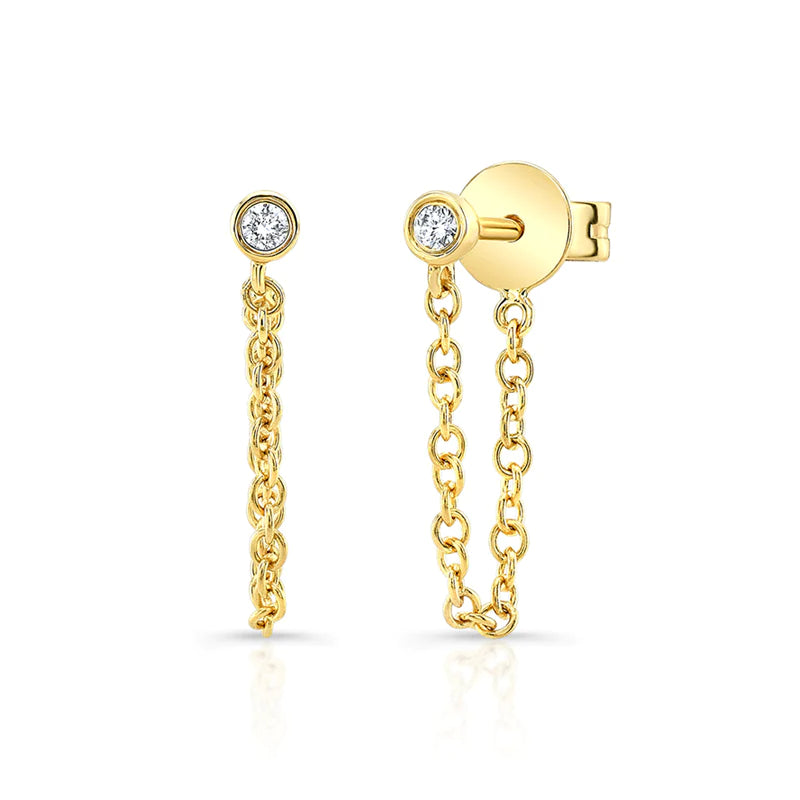 Aretes con Cadena y Diamante Bezel