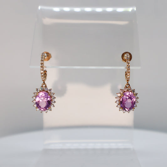 Aretes de Kunzita con Diamantes