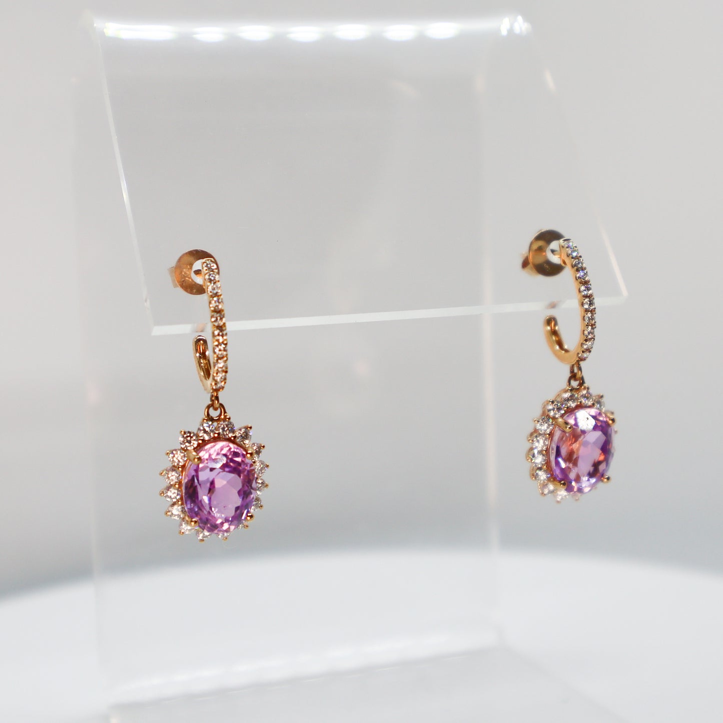 Aretes de Kunzita con Diamantes